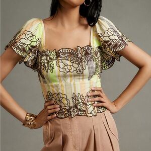 Free People Yellow and Brown Floral Blouse